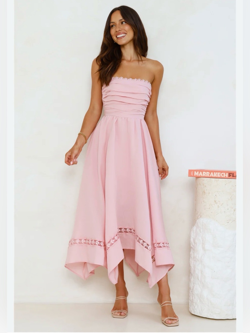 Hello Molly Clarissa strapless Midi dress pink XS Handkerchief hem prom wedding